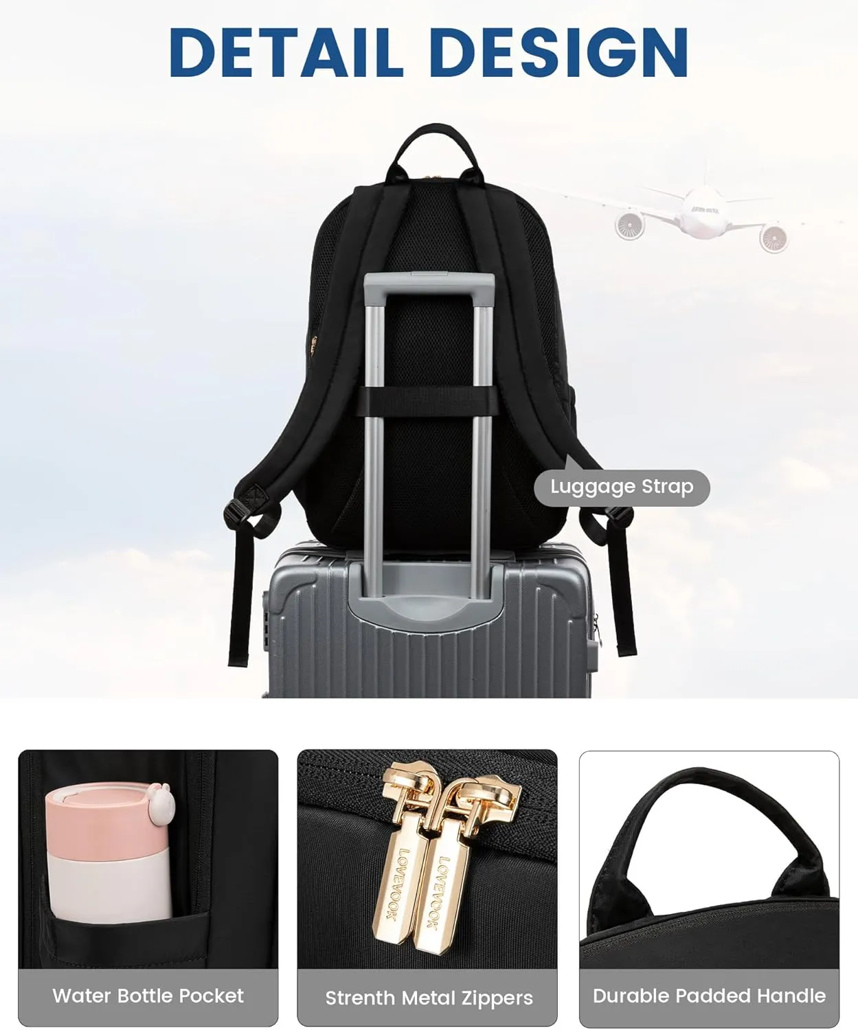 LOVEVOOK Laptop Backpack for Women, 15.6 Inch Work Backpack Purse, Large Capacity Stylish Daypack, Business Computer Bag, Travel Backpack for College, Black