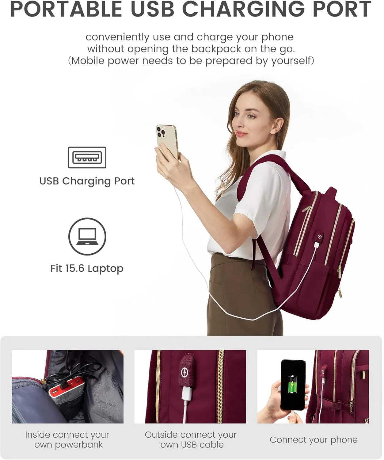 LOVEVOOK Laptop Backpack for Women, Slim Business Laptops Bag with Separate Computer Compartment Stylish Daypack for College Work Travel, Fits 15.6" Laptop