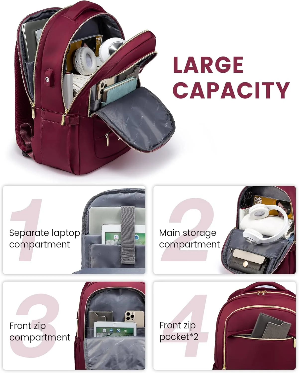 LOVEVOOK Laptop Backpack for Women, Slim Business Laptops Bag with Separate Computer Compartment Stylish Daypack for College Work Travel, Fits 15.6" Laptop