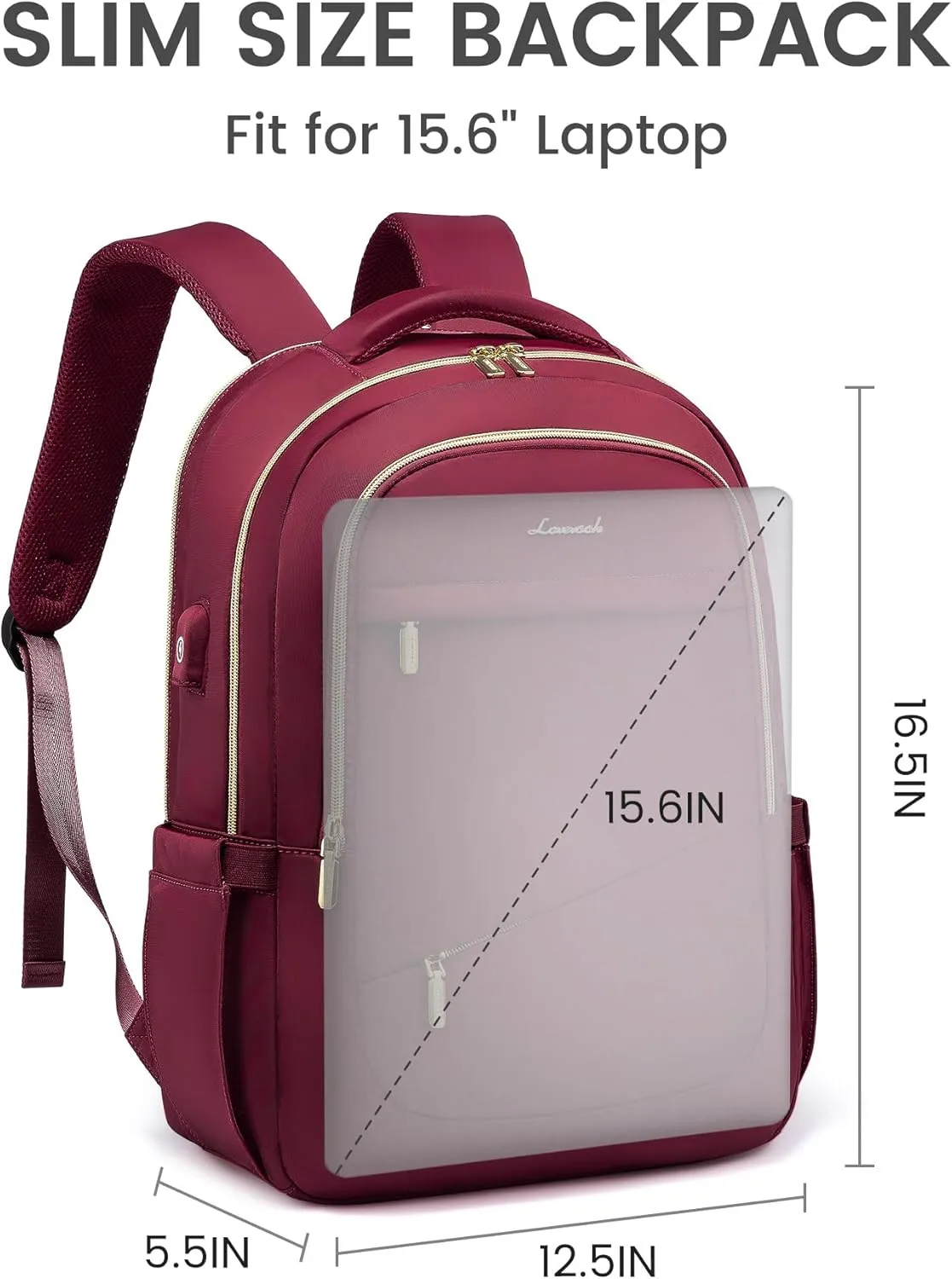 LOVEVOOK Laptop Backpack for Women, Slim Business Laptops Bag with Separate Computer Compartment Stylish Daypack for College Work Travel, Fits 15.6" Laptop