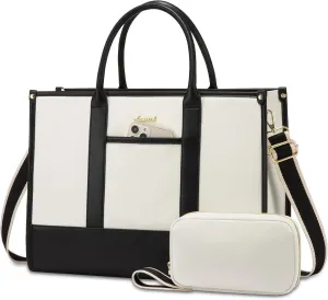 LOVEVOOK Laptop Tote Bags for Women Work Bag 15.6 inch Large Professional Teacher Purse Lightweight Computer Bag Briefcase Business Office, Beige-black