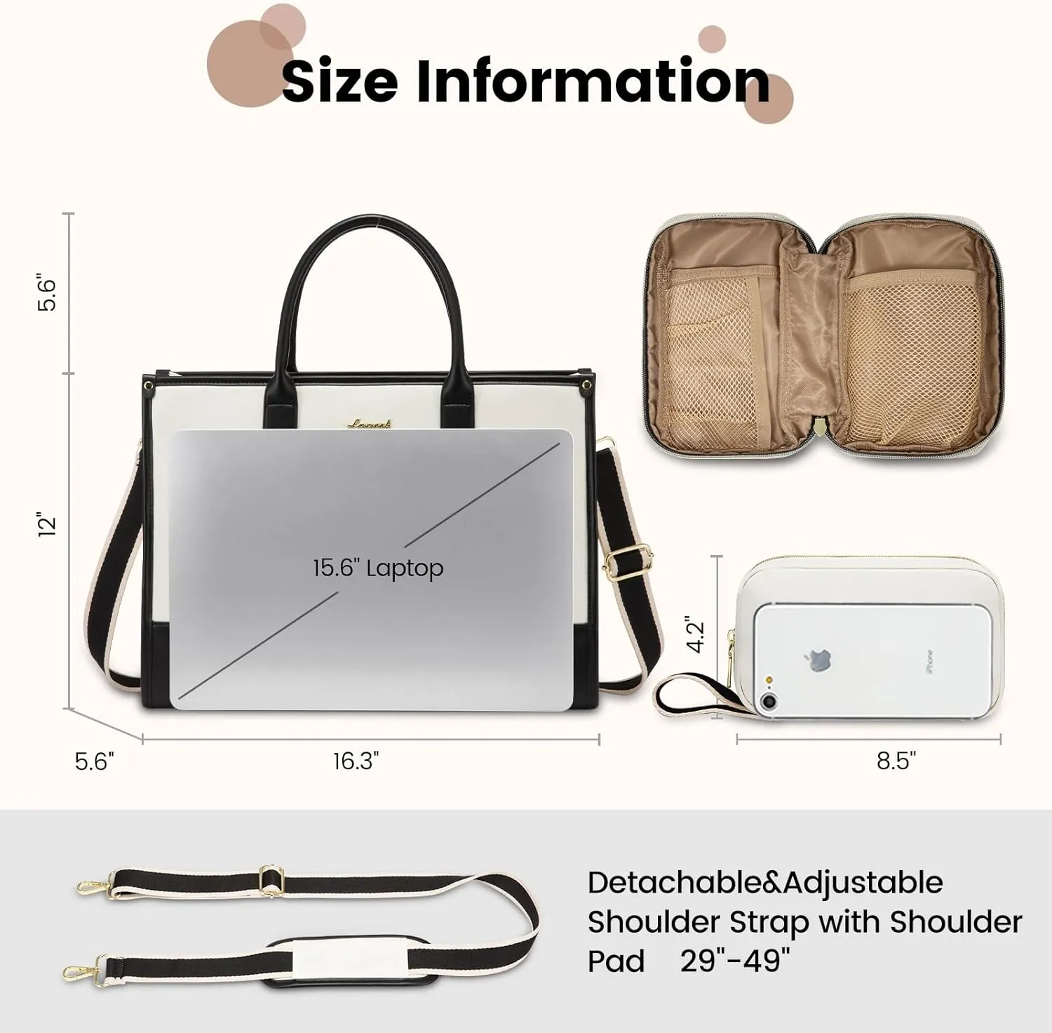 LOVEVOOK Laptop Tote Bags for Women Work Bag 15.6 inch Large Professional Teacher Purse Lightweight Computer Bag Briefcase Business Office, Beige-black