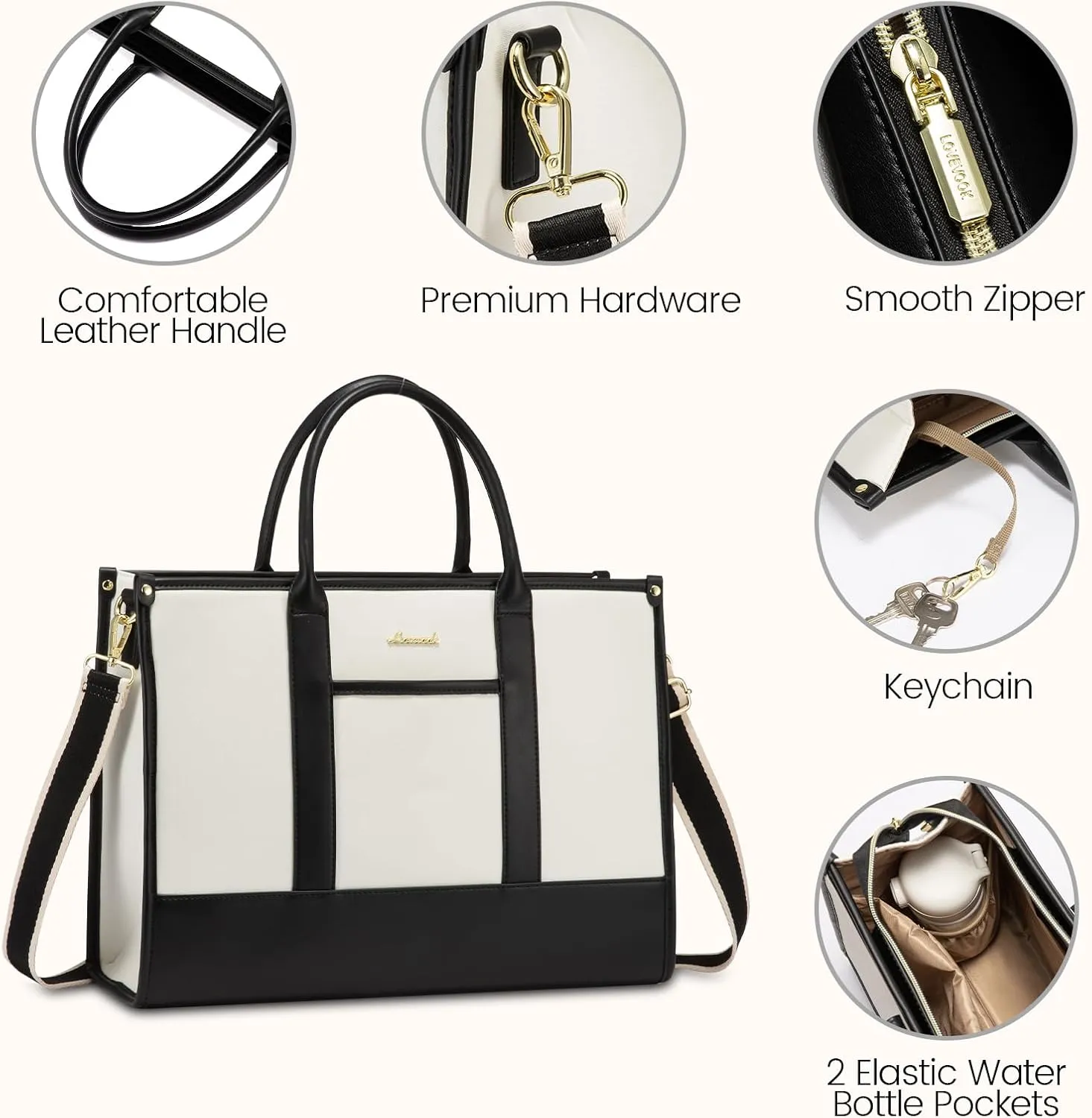 LOVEVOOK Laptop Tote Bags for Women Work Bag 15.6 inch Large Professional Teacher Purse Lightweight Computer Bag Briefcase Business Office, Beige-black