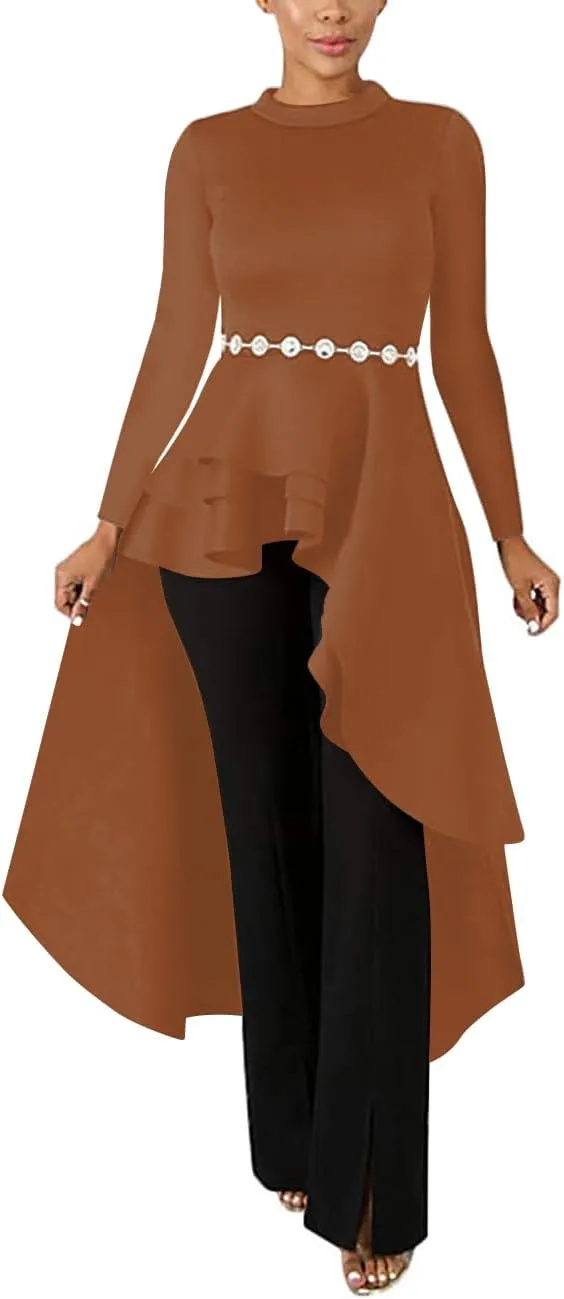 Lrady Womens Casual Shirt Dress High Low Ruffle Blouse Asymmetrical Peplum Tops Long Tunic Dresses