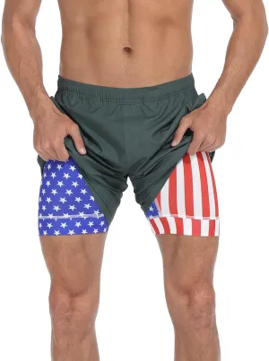 LRD Mens Athletic Workout Shorts with Compression Liner 7 inch Inseam