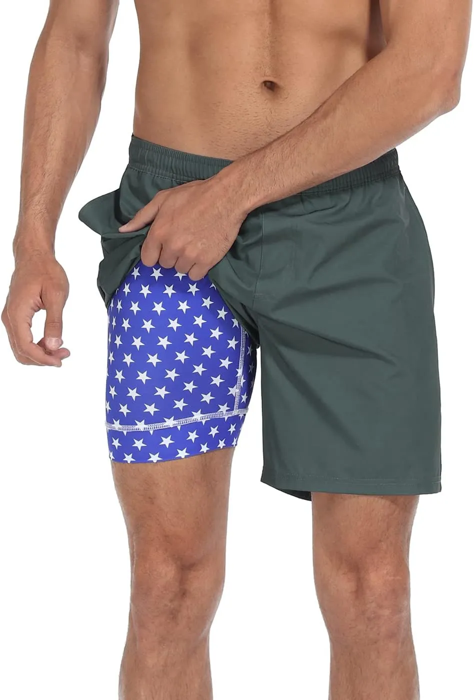LRD Mens Athletic Workout Shorts with Compression Liner 7 inch Inseam