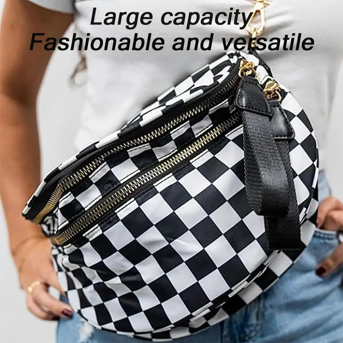 Lumeva Checkered Bum Bag, 2025 New Checkered Crossbody Bag for Women, Spacious Stylish Bumbag with Shoulder Straps (B)