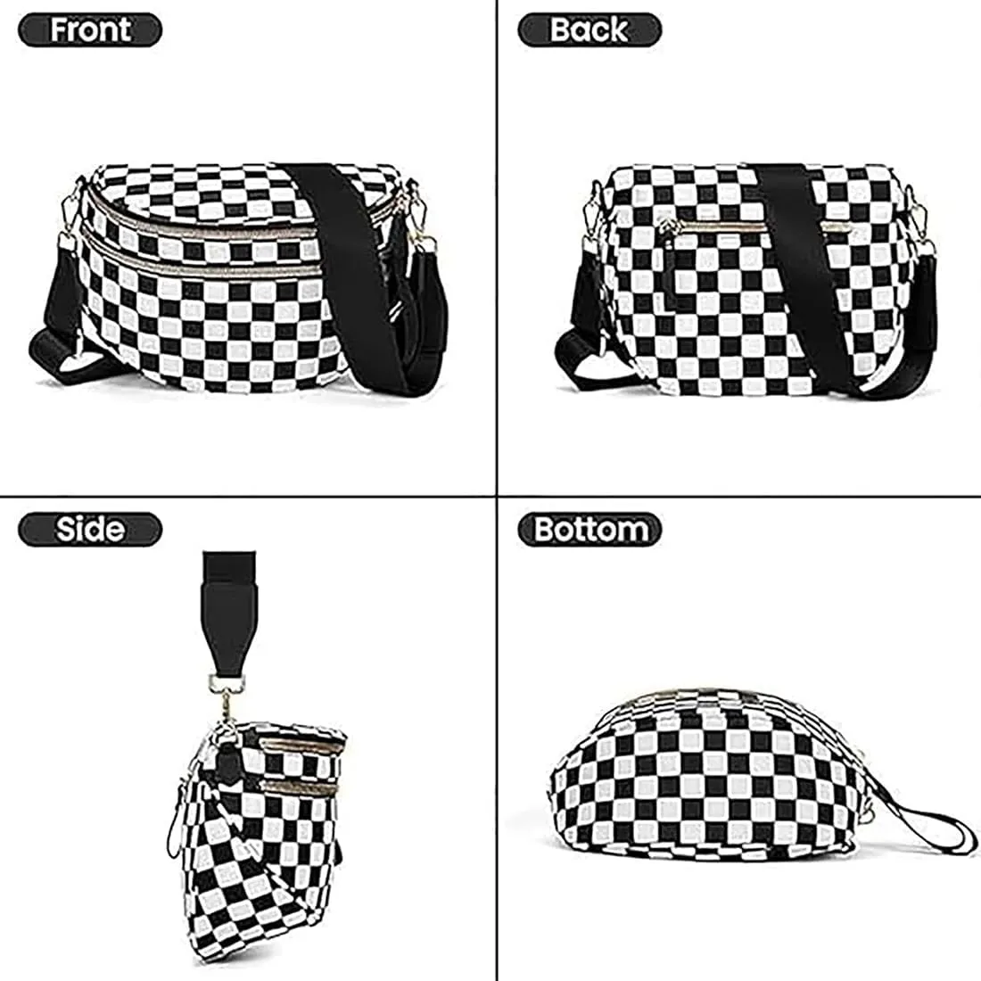 Lumeva Checkered Bum Bag, 2025 New Checkered Crossbody Bag for Women, Spacious Stylish Bumbag with Shoulder Straps (B)