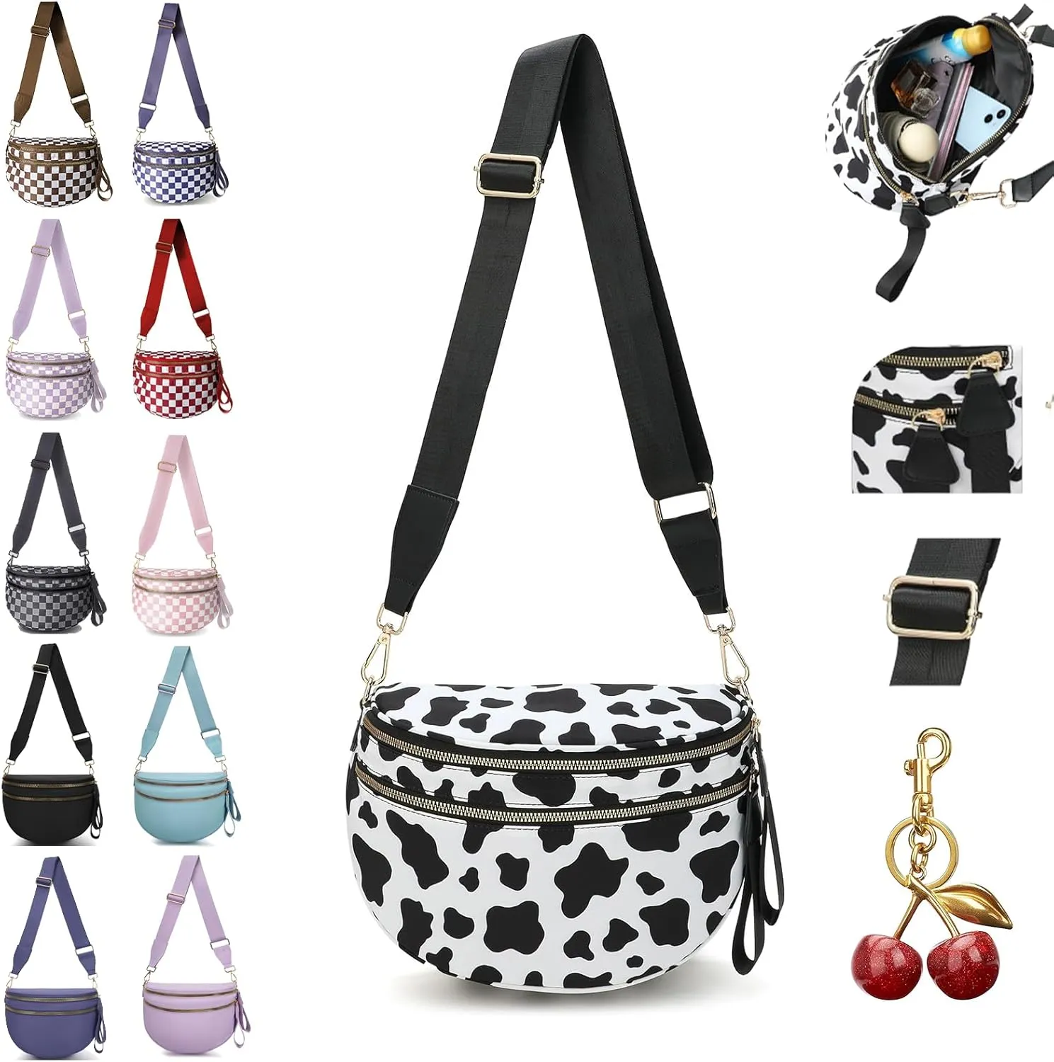 Lumeva Checkered Bum Bag, 2025 New Checkered Crossbody Bag for Women, Spacious Stylish Bumbag with Shoulder Straps (B)