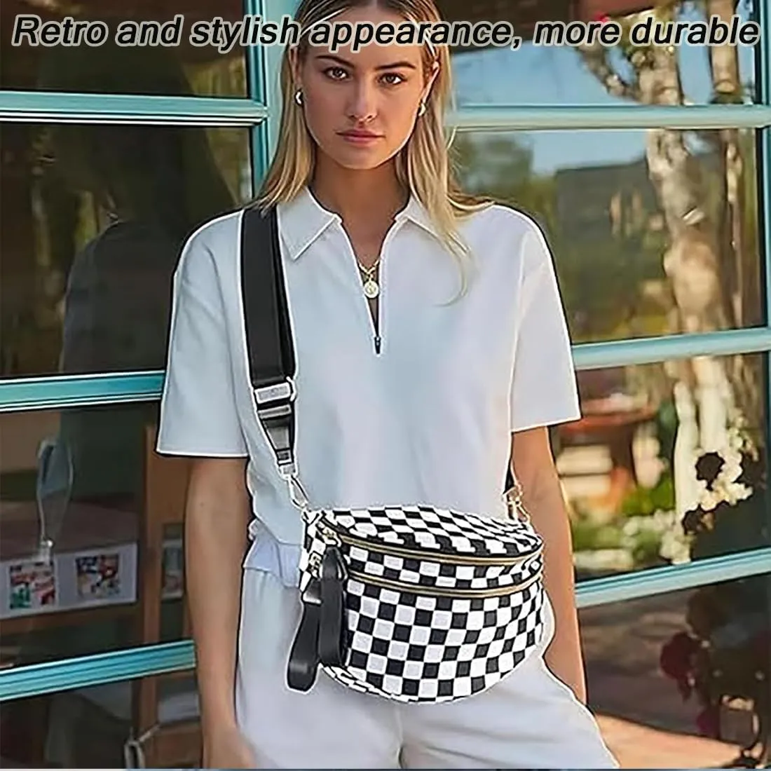 Lumeva Checkered Bum Bag, 2025 New Checkered Crossbody Bag for Women, Spacious Stylish Bumbag with Shoulder Straps (B)