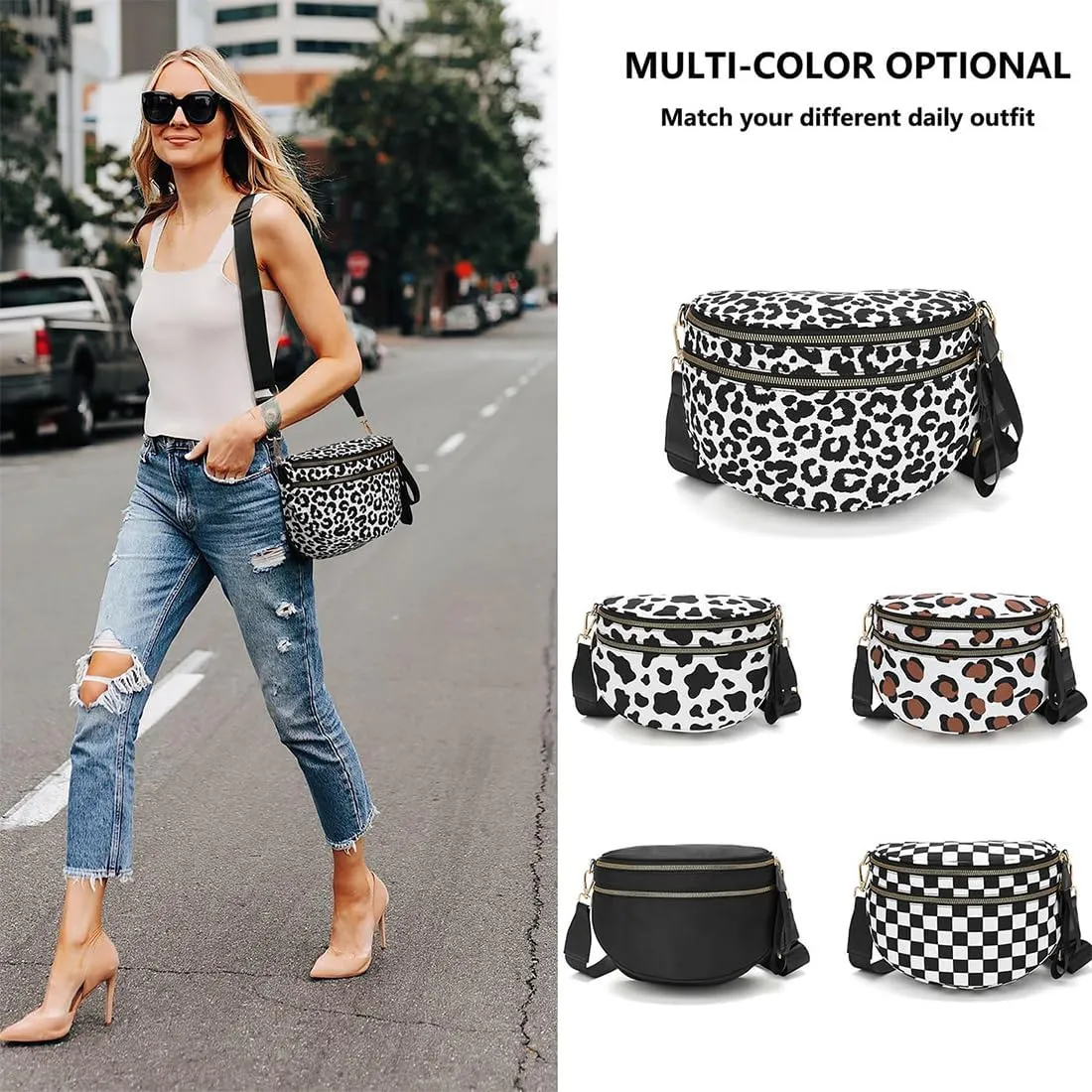 Lumeva Checkered Bum Bag, 2025 New Checkered Crossbody Bag for Women, Spacious Stylish Bumbag with Shoulder Straps (B)