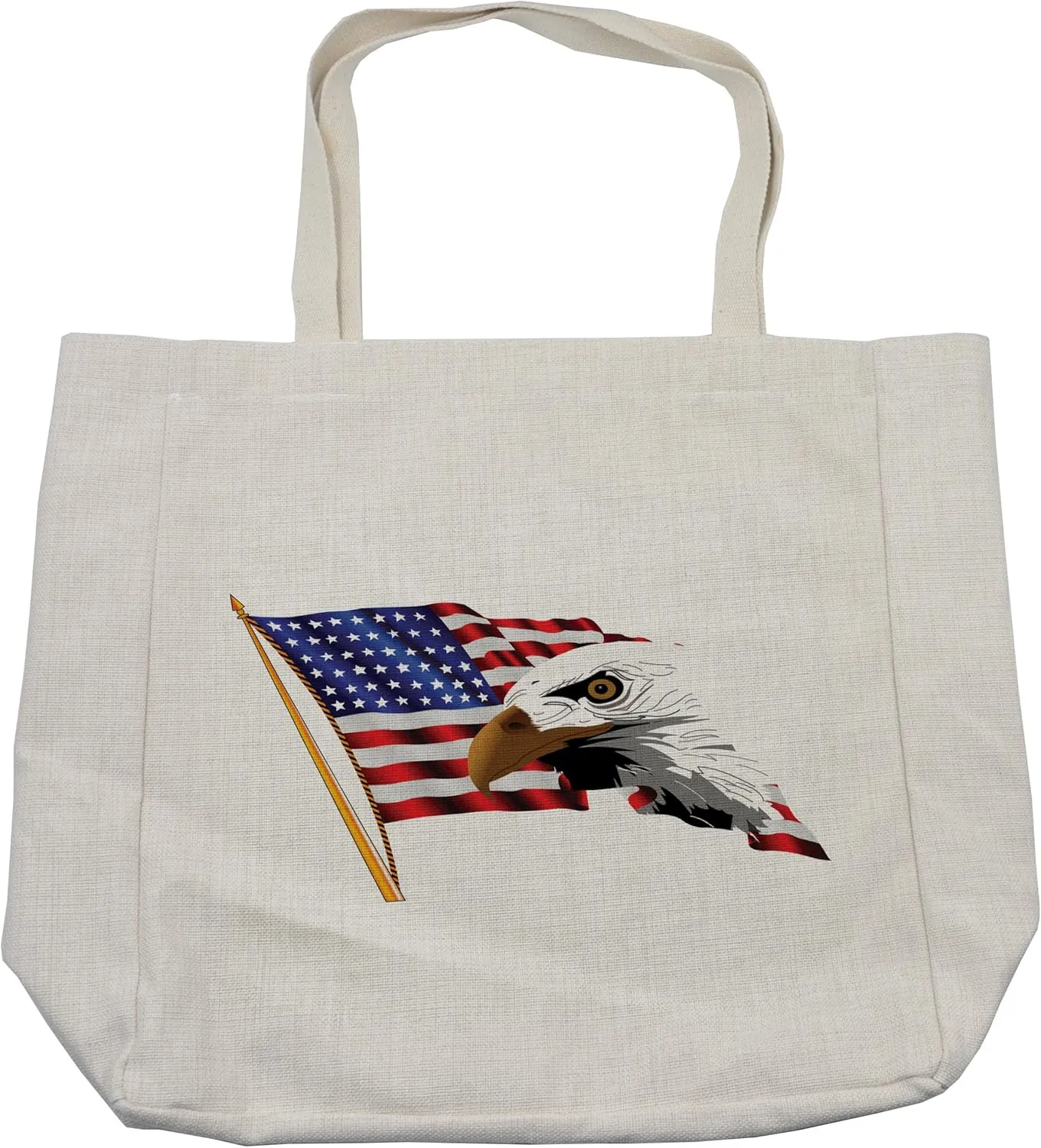 Lunarable American Flag Shopping Bag, American Eagle Emblem of United States Memorial National Citizen Artwork, Eco-Friendly Reusable Bag for Groceries Beach and More, 15.5" X 14.5", Cream