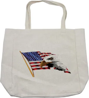 Lunarable American Flag Shopping Bag, American Eagle Emblem of United States Memorial National Citizen Artwork, Eco-Friendly Reusable Bag for Groceries Beach and More, 15.5" X 14.5", Cream
