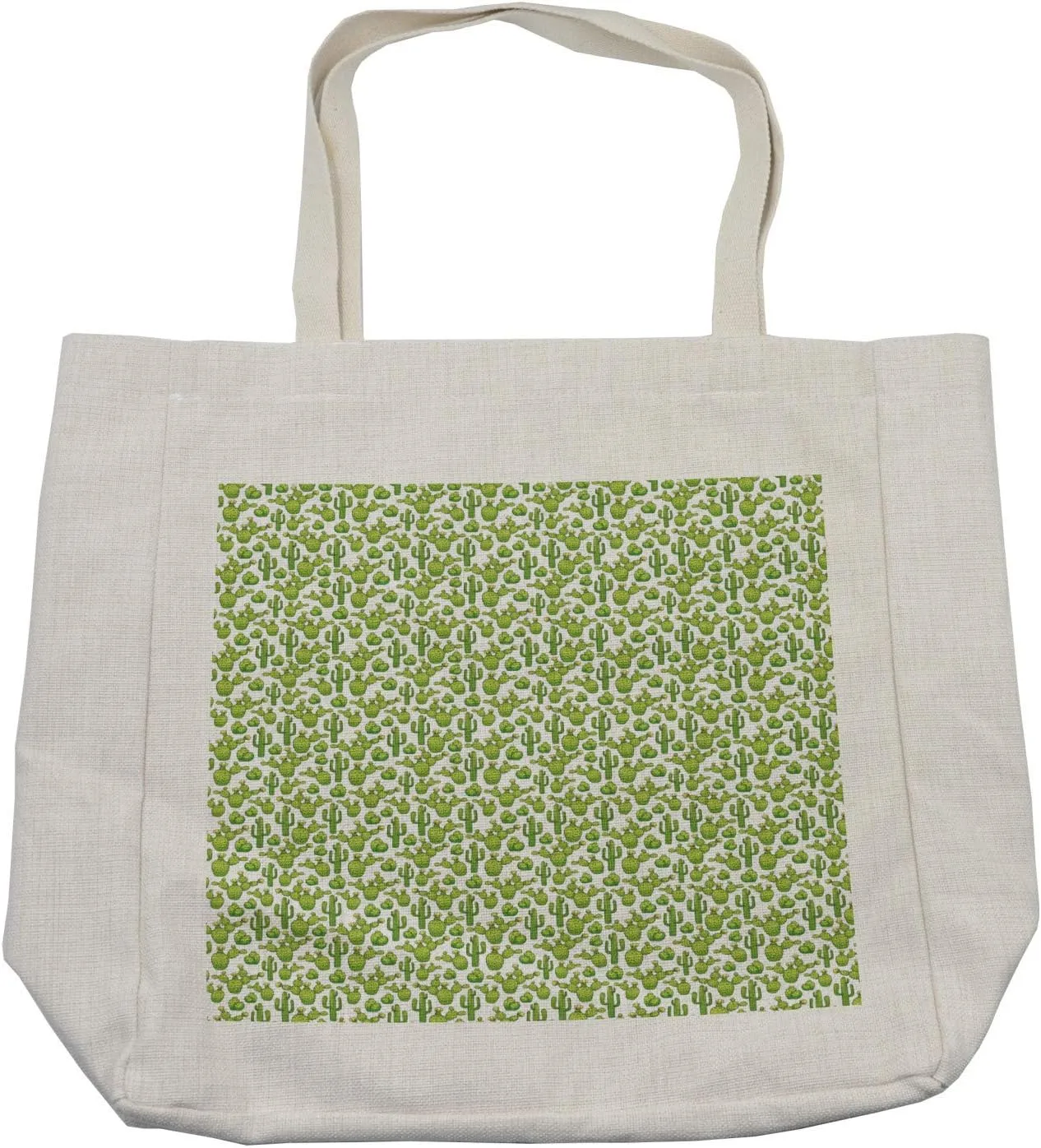 Lunarable Cactus Shopping Bag, Spines Thorns Flowers Saguaro Cartoon Wildflower Irregular Style, Eco-Friendly Reusable Bag for Groceries Beach and More, 15.5" X 14.5", Cream