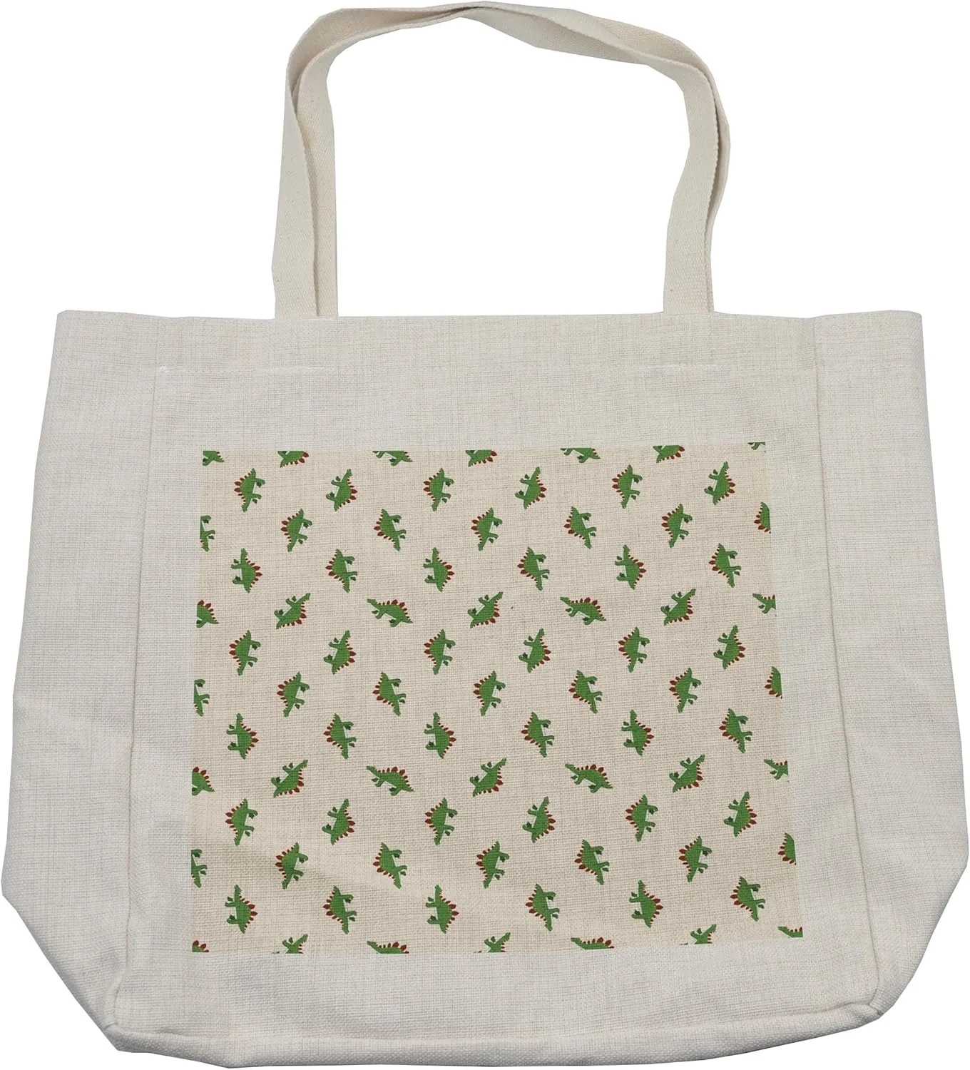 Lunarable Jurassic Shopping Bag, Stegosaurus Dinosaur Prehistoric Herbivorous Reptiles Extinct Animals, Eco-Friendly Reusable Bag for Groceries Beach and More, 15.5" X 14.5", Cream