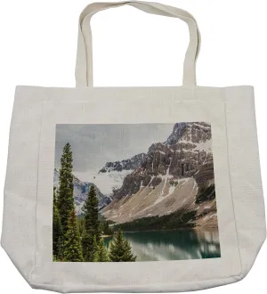 Lunarable Landscape Shopping Bag, Alberta Rocks with Ranges Composed of Shale Limestone Hill Places Photograph Print, Eco-Friendly Reusable Bag for Groceries Beach and More, 15.5" X 14.5", Cream