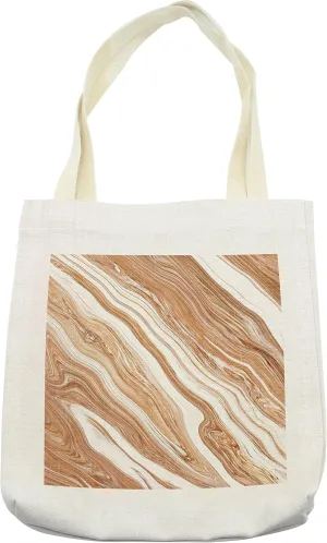 Lunarable Marble Tote Bag, Wavy Colored Fluid Earthen Toned Unusual Classic Retro Print, Cloth Linen Reusable Bag for Shopping Books Beach and More, 16.5" X 14", Cream