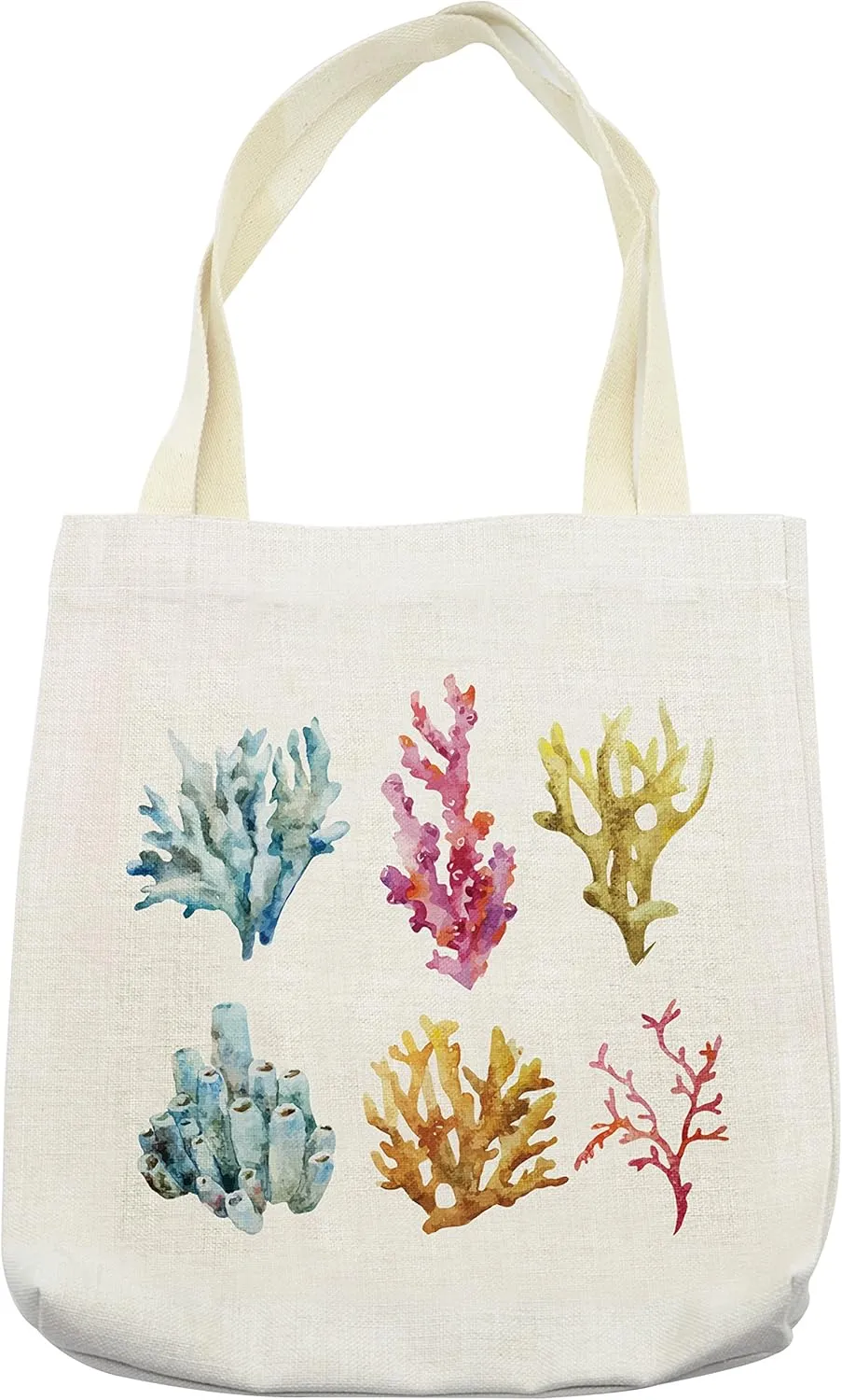 Lunarable Nautical Tote Bag, Colony Group of Corals in Tropical Ocean Island Leisure Plant Animals Art Print, Cloth Linen Reusable Bag for Shopping Books Beach and More, 16.5" X 14", Cream