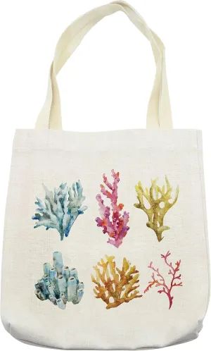 Lunarable Nautical Tote Bag, Colony Group of Corals in Tropical Ocean Island Leisure Plant Animals Art Print, Cloth Linen Reusable Bag for Shopping Books Beach and More, 16.5" X 14", Cream