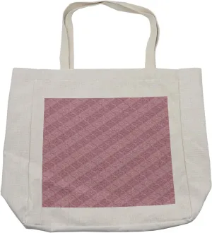 Lunarable Pink Damask Shopping Bag, Antique Style Dried Rose Tonal Diagonal Alignment, Eco-Friendly Reusable Bag for Groceries Beach and More, 15.5" X 14.5", Cream