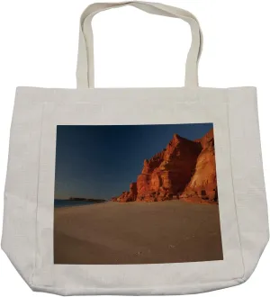Lunarable Wilderness Shopping Bag, Western Australia Coastline with Rocks at Dampier Peninsula, Eco-Friendly Reusable Bag for Groceries Beach and More, 15.5" X 14.5", Cream