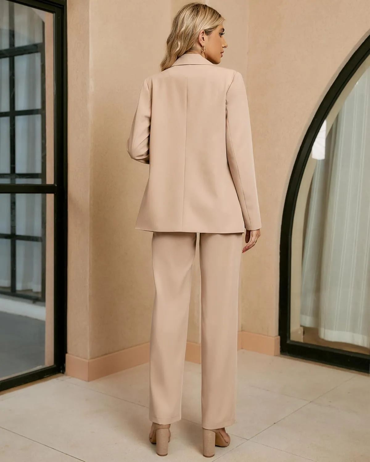 luvamia 2 Piece Outfits for Women Dressy Blazer Jackets High Waisted Straight Leg Pants Suits Set Business Casual Office