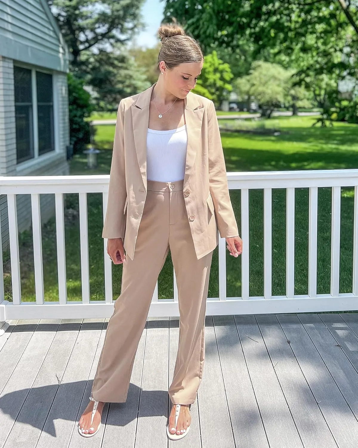 luvamia 2 Piece Outfits for Women Dressy Blazer Jackets High Waisted Straight Leg Pants Suits Set Business Casual Office