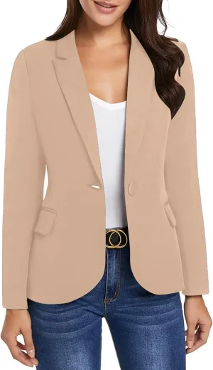 luvamia Women's Long Sleeve Formal Notch Lapel Button Down Blazer Pockets Jacket