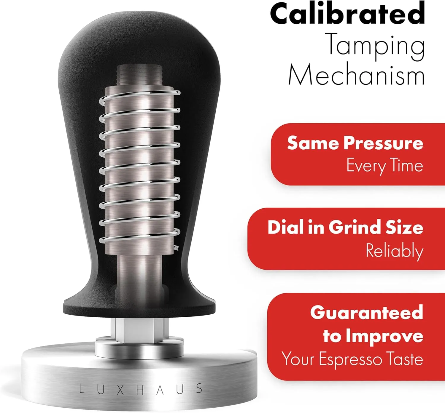 LuxHaus Espresso Tamper - 58mm Calibrated Coffee Tamper for Espresso Machine with Spring Loaded 100% Flat Stainless Steel Base