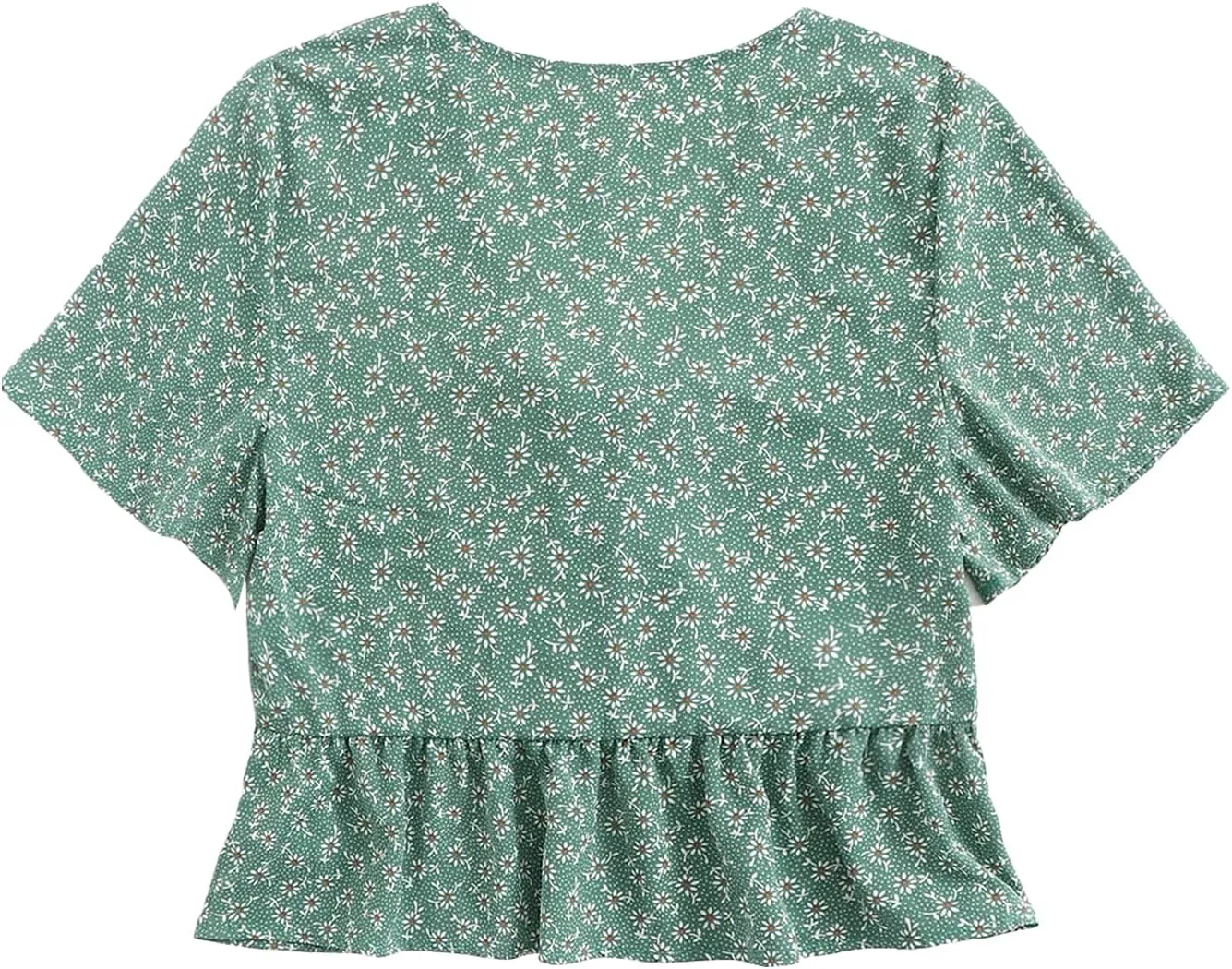 LYANER Women's Floral Print V Neck Tie Knot Ruffle Hem Short Sleeve Blouse Peplum Top