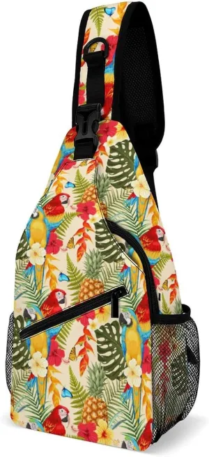 Macaw Pineapple And Flowers Versatile And Convenient Multipurpose Crossbody Bag - Perfect for Travel And Hiking