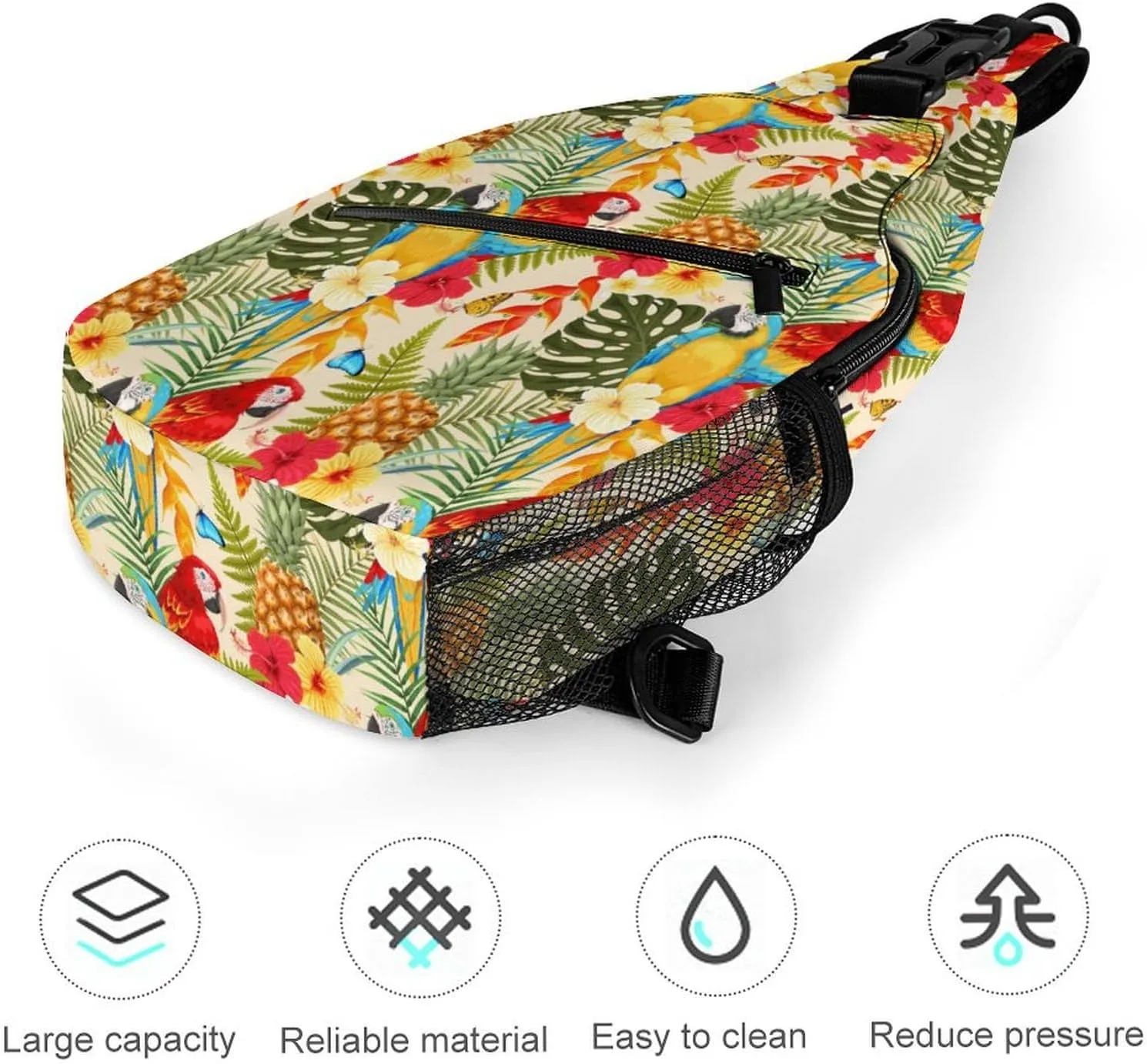 Macaw Pineapple And Flowers Versatile And Convenient Multipurpose Crossbody Bag - Perfect for Travel And Hiking