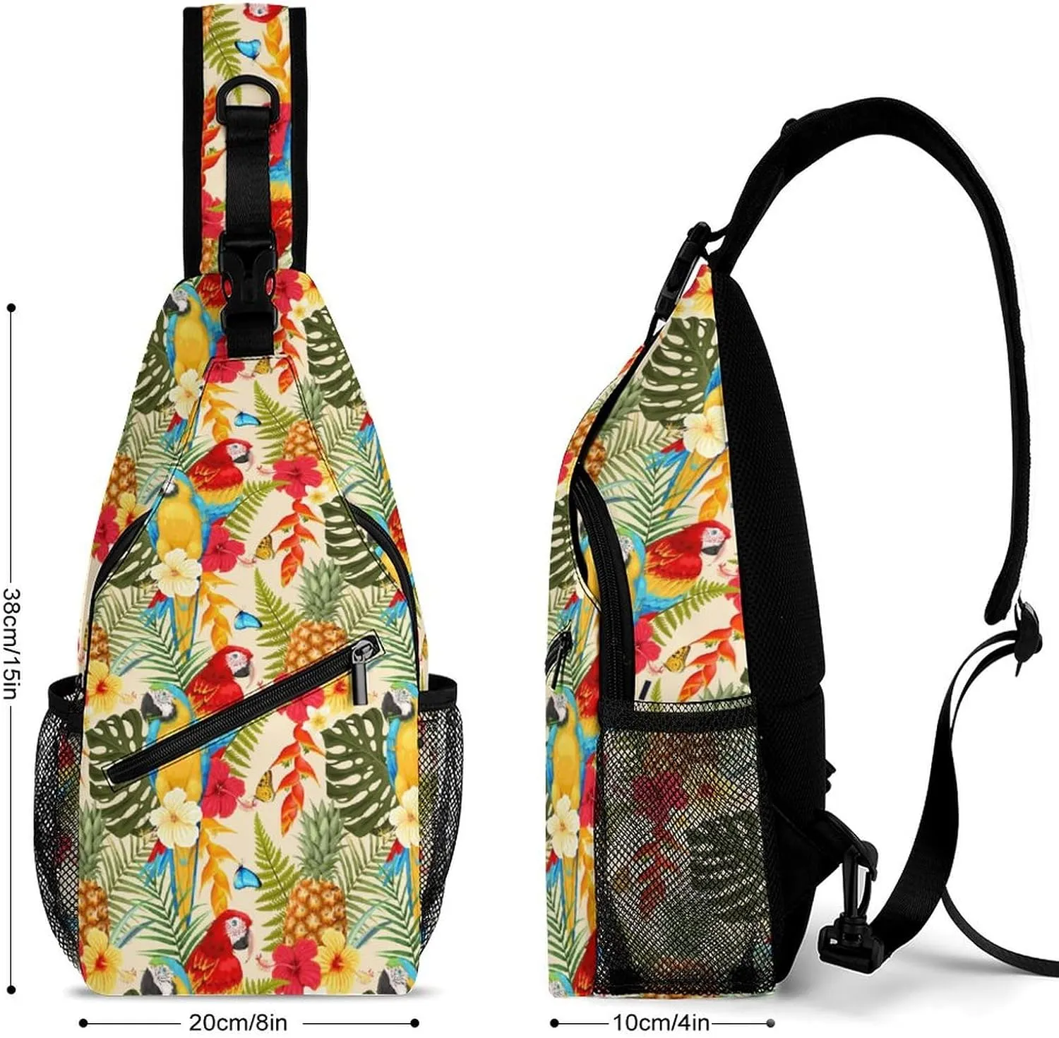 Macaw Pineapple And Flowers Versatile And Convenient Multipurpose Crossbody Bag - Perfect for Travel And Hiking