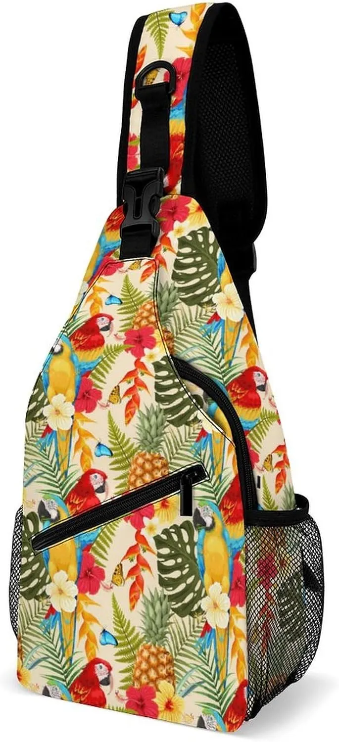 Macaw Pineapple And Flowers Versatile And Convenient Multipurpose Crossbody Bag - Perfect for Travel And Hiking