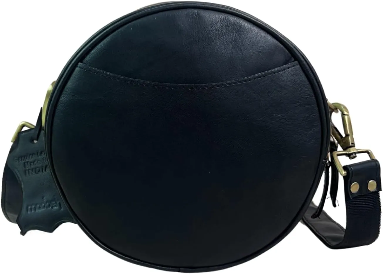 Madosh Stylish Round Crossbody Bag for Women – Small Circular Genuine Leather Purse with Adjustable Strap Black Side Shoulder Fashion Handbag