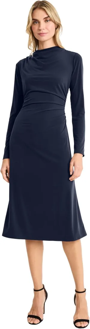Maggy London Women's Long Sleeve Midi Dress with Draped Waist