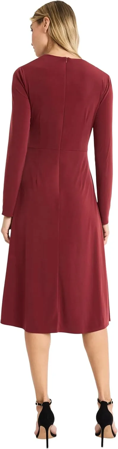 Maggy London Women's Long Sleeve Midi Dress with Draped Waist