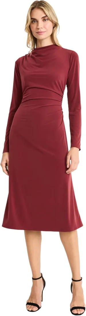 Maggy London Women's Long Sleeve Midi Dress with Draped Waist