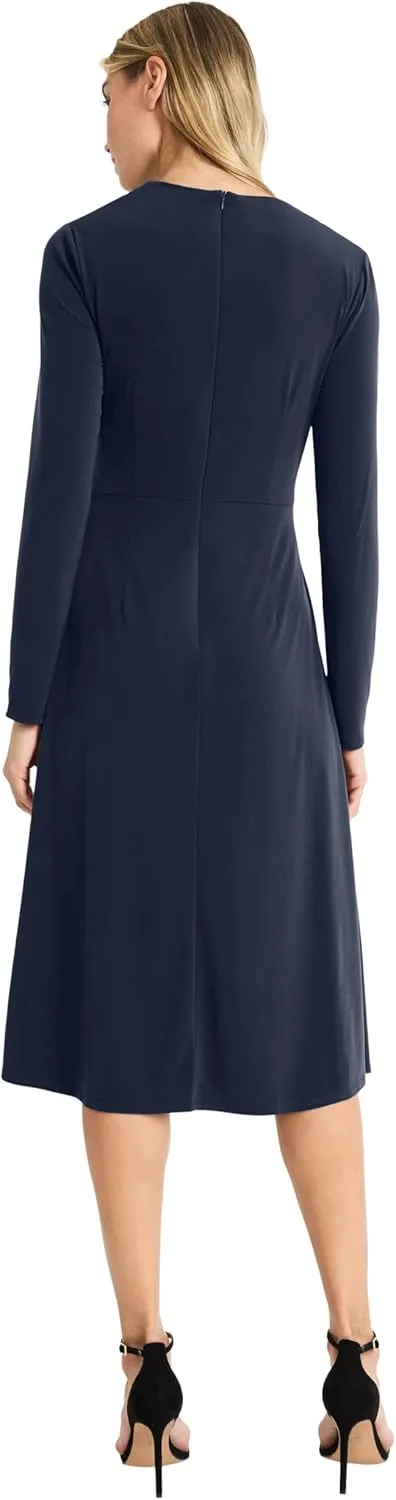 Maggy London Women's Long Sleeve Midi Dress with Draped Waist