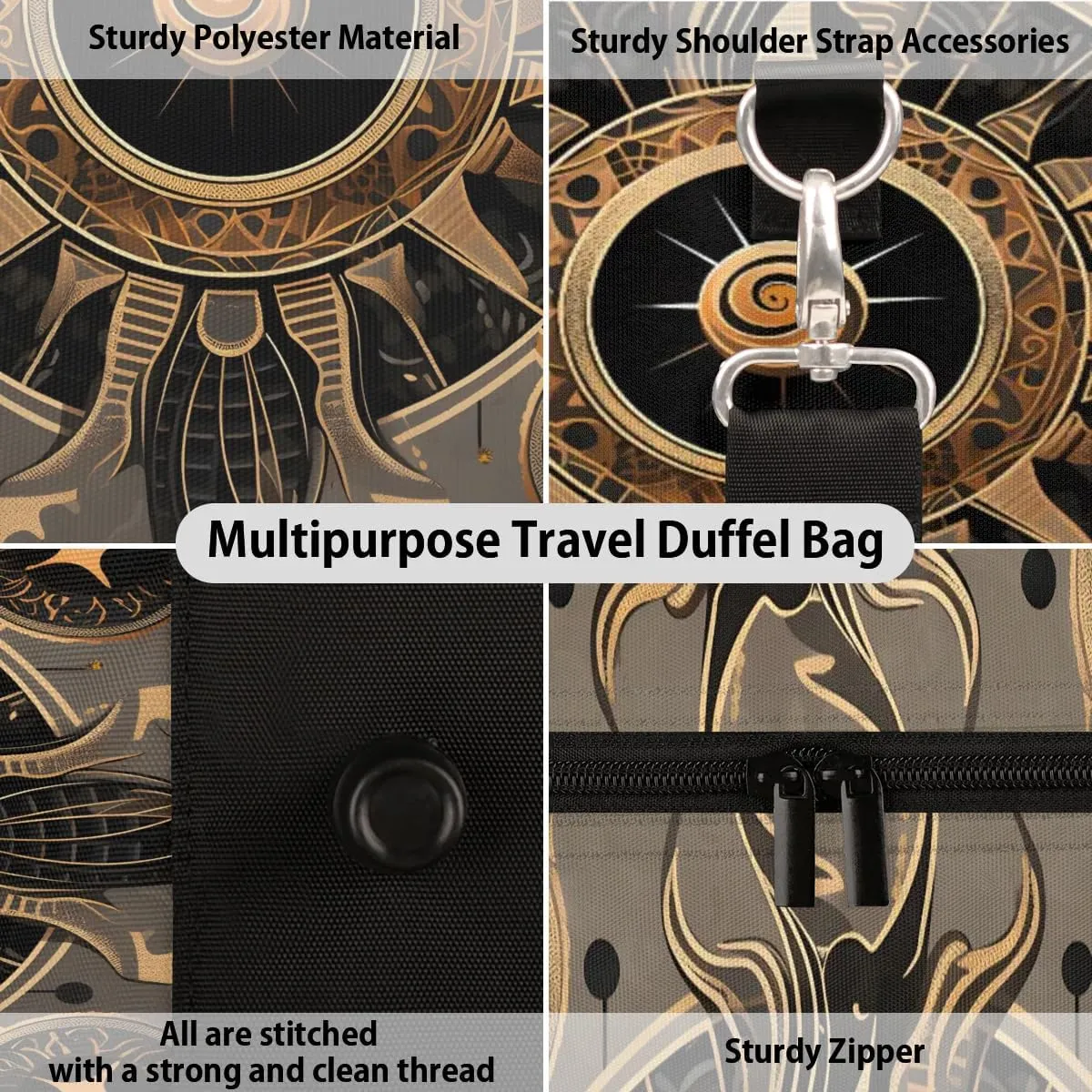 Magic Alchemy Ethnic Travel Duffel Bag for Women Men Waterproof Foldable Overnight Weekender Bag Large Capacity Sports Gym Bag