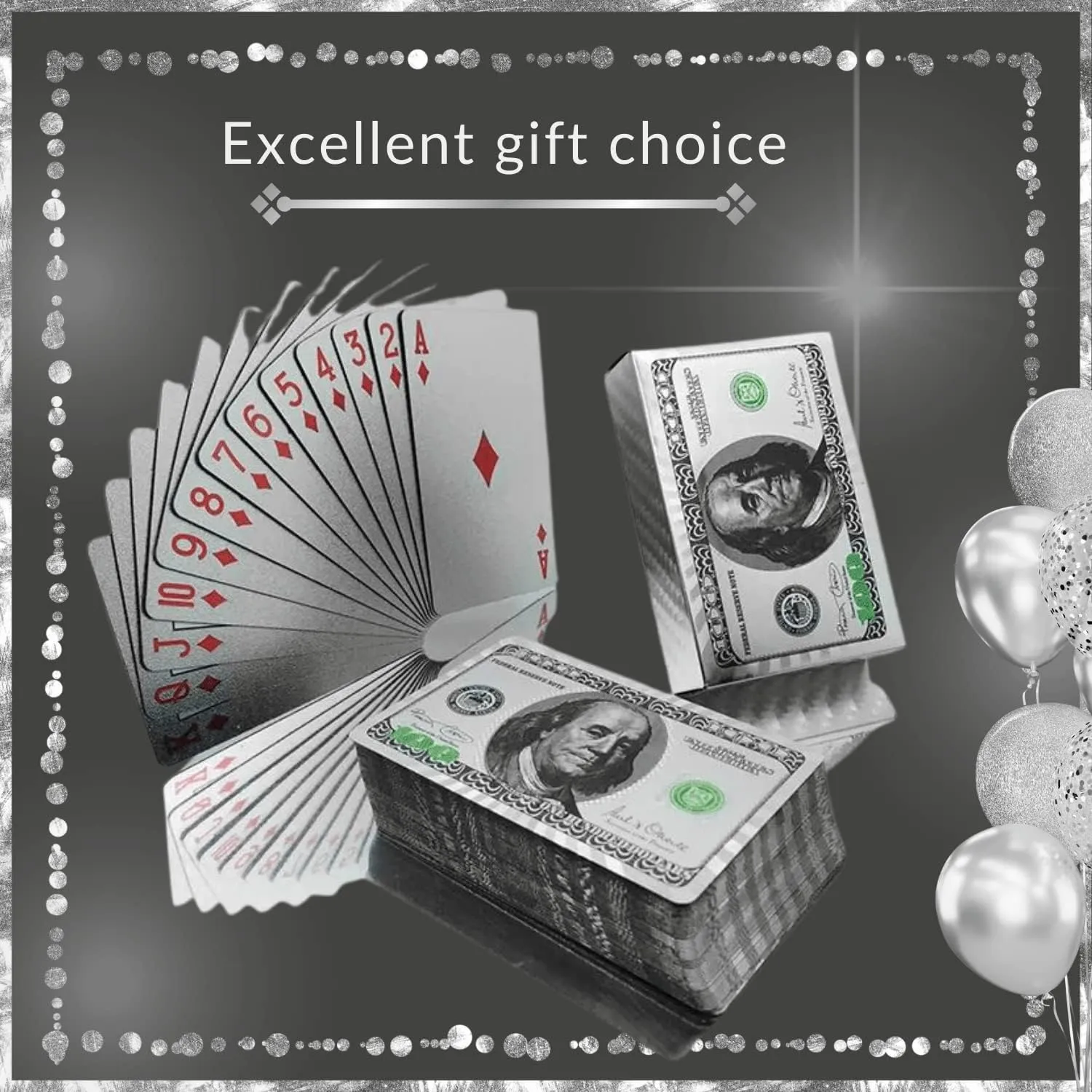 Magic Kiss Waterproof Gold and Silver Foil Poker Playing Cards, Deck of Plastic Playing Cards Gift (Silver 3 Decks)