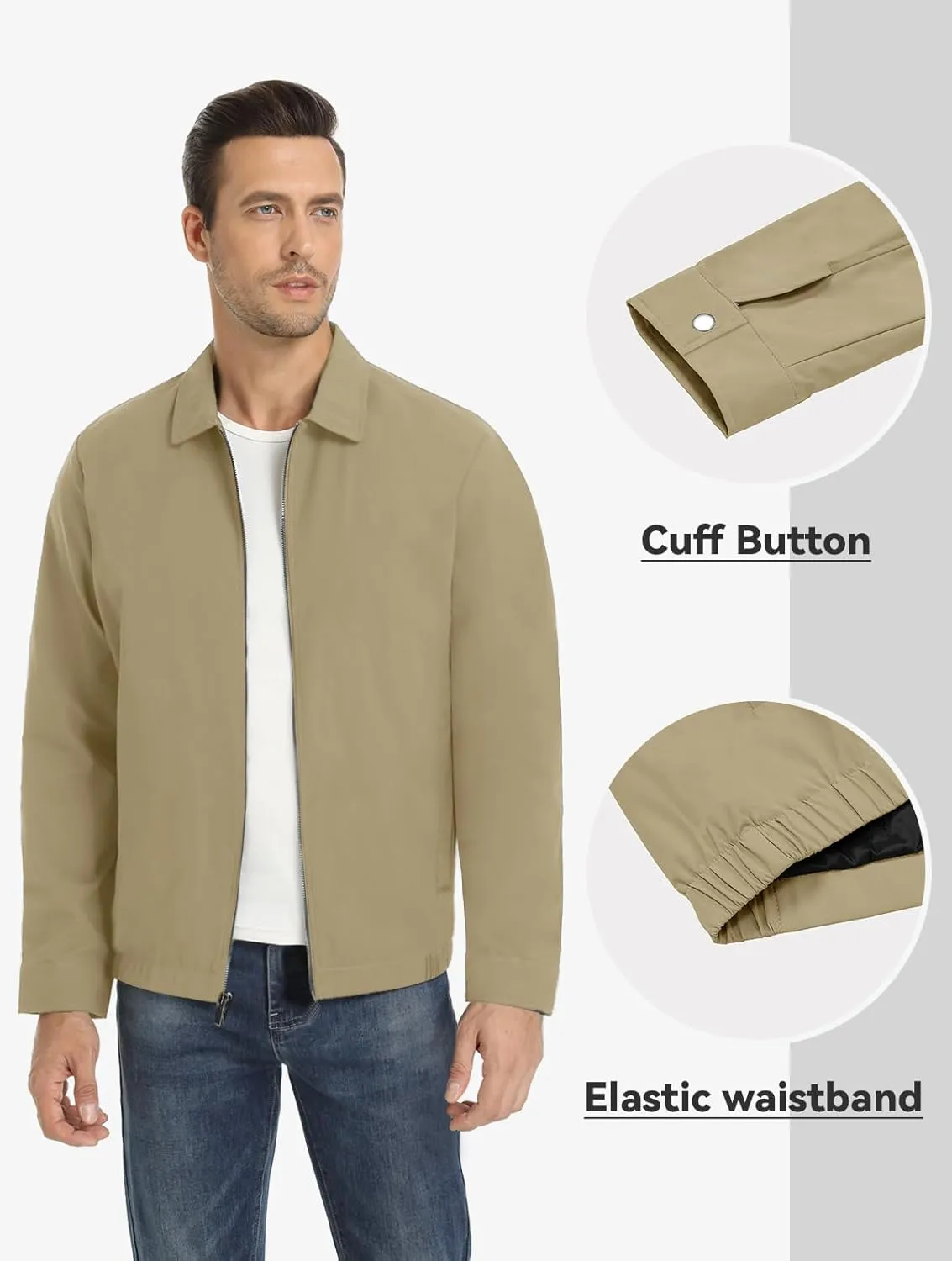 MAGNIVIT Men's Lightweight Jackets Light Windbreaker Full Zip Up Stylish Golf Coat Business Work Casual Dress