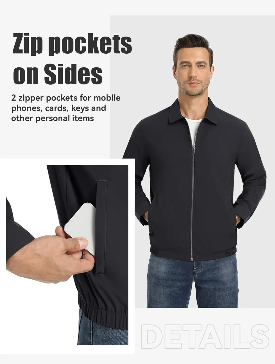 MAGNIVIT Men's Lightweight Jackets Light Windbreaker Full Zip Up Stylish Golf Coat Business Work Casual Dress