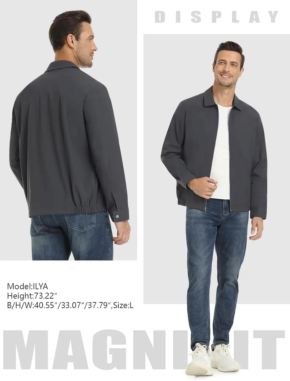 MAGNIVIT Men's Lightweight Jackets Light Windbreaker Full Zip Up Stylish Golf Coat Business Work Casual Dress