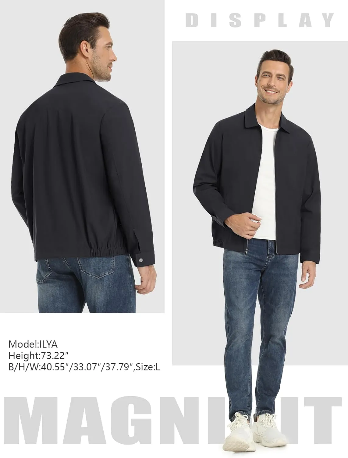 MAGNIVIT Men's Lightweight Jackets Light Windbreaker Full Zip Up Stylish Golf Coat Business Work Casual Dress