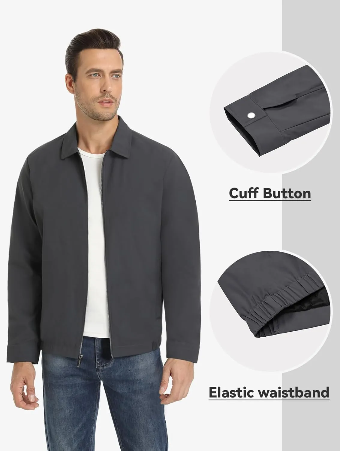 MAGNIVIT Men's Lightweight Jackets Light Windbreaker Full Zip Up Stylish Golf Coat Business Work Casual Dress