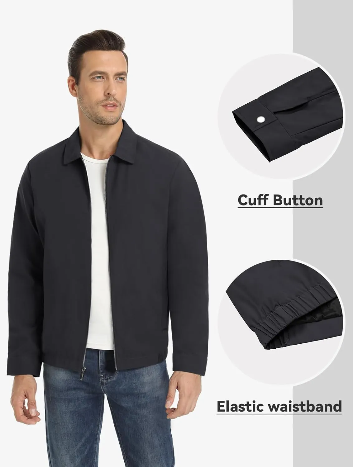 MAGNIVIT Men's Lightweight Jackets Light Windbreaker Full Zip Up Stylish Golf Coat Business Work Casual Dress