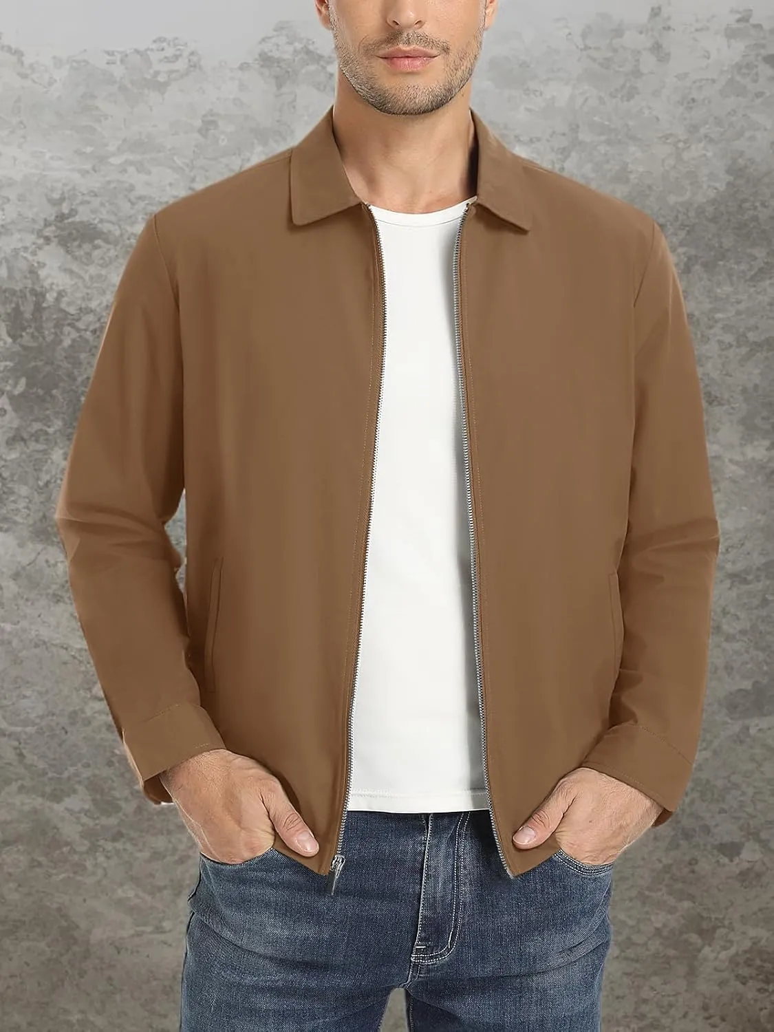 MAGNIVIT Men's Lightweight Jackets Light Windbreaker Full Zip Up Stylish Golf Coat Business Work Casual Dress