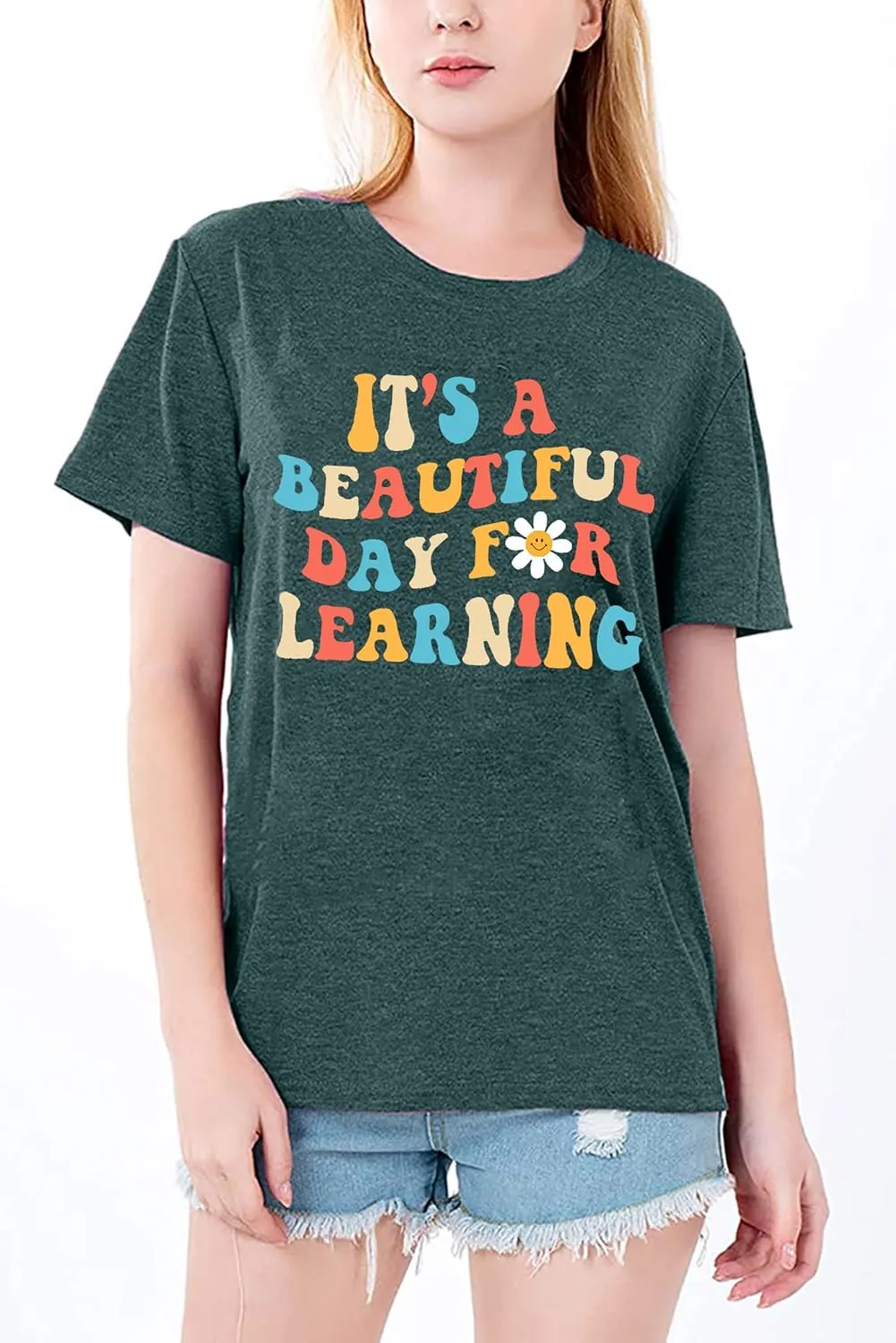 MAIHUN Women Teacher Life Shirt Teacher Gift Short Sleeve Shirts It s a Beautiful Day for Learning T-Shirt