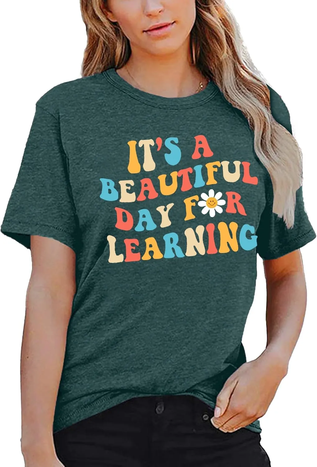 MAIHUN Women Teacher Life Shirt Teacher Gift Short Sleeve Shirts It s a Beautiful Day for Learning T-Shirt